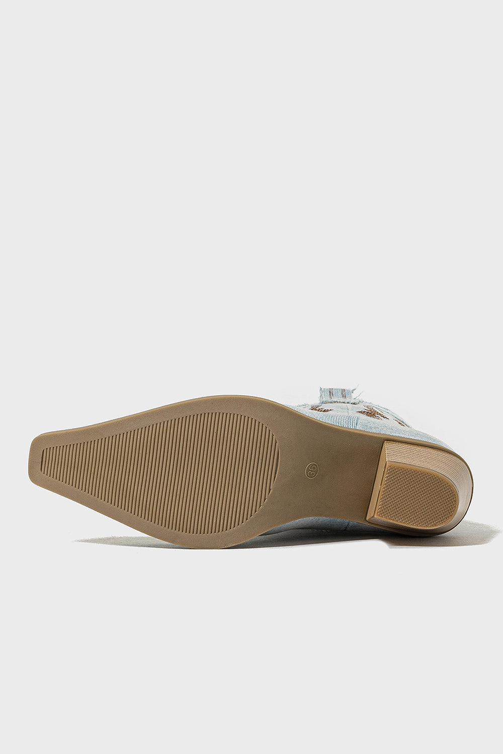 Dark Blue Wide Calf Pointed Toe Chunky Heel Embroidered Cowgirl Boots