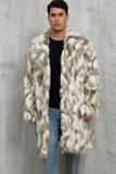 Grey Faux Fur Notched Lapel Long Winter Men's Coat