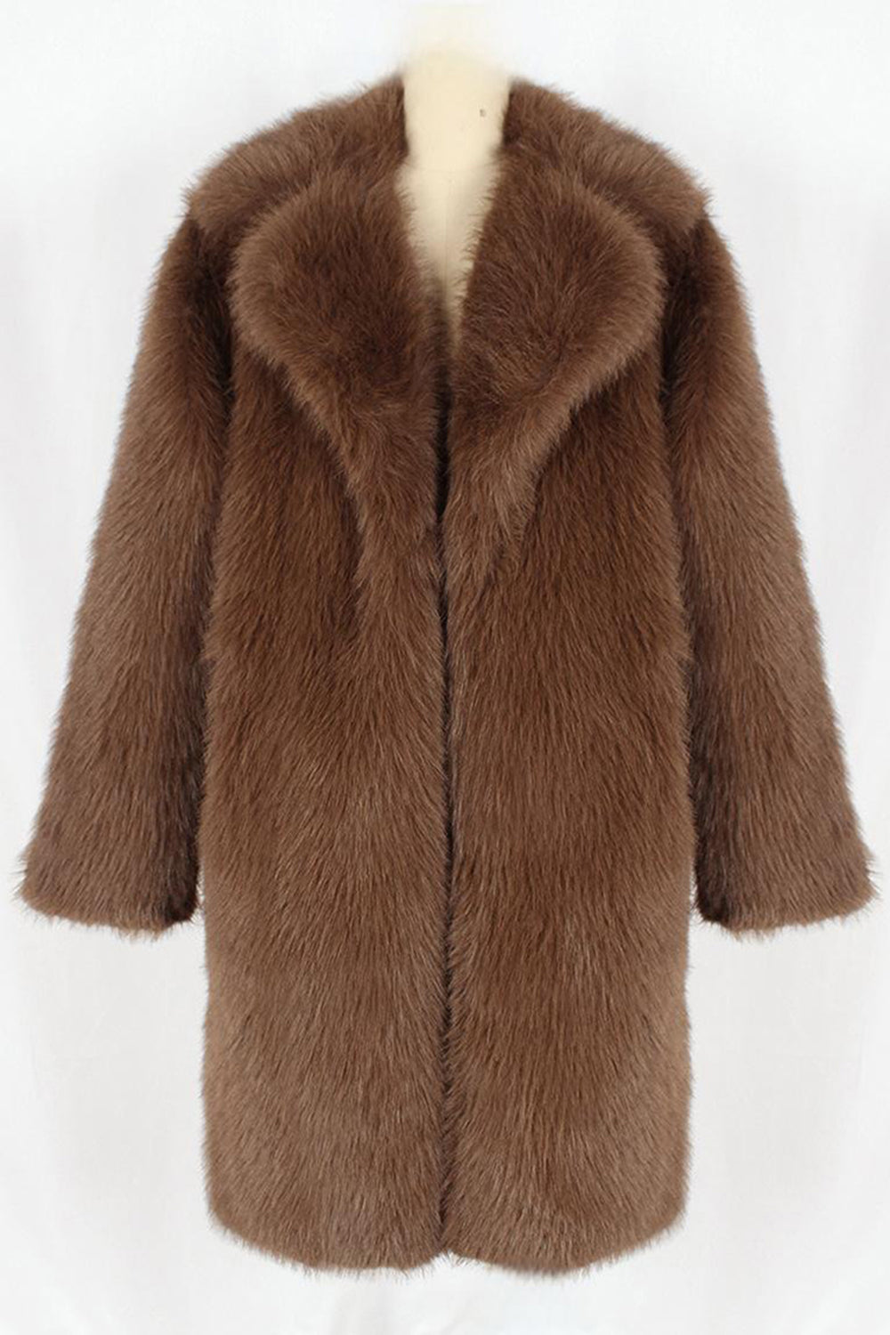 Brown Faux Fur Notched Lapel Long Men's Winter Coat