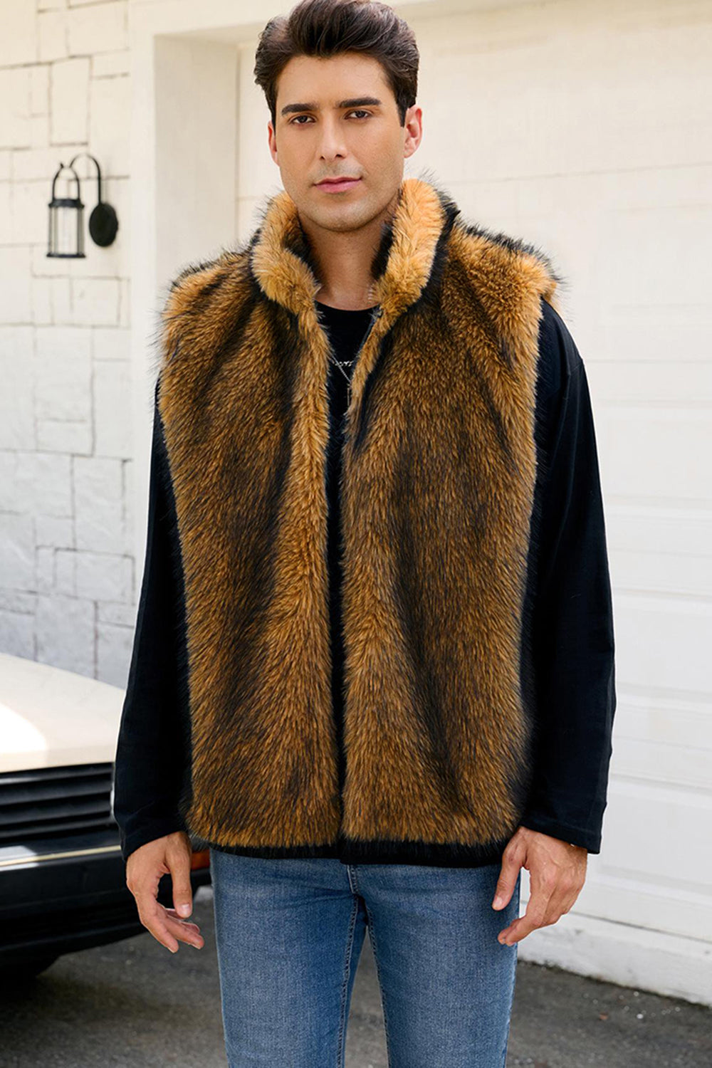 Light Grey Faux Fur Winter Men's Vest