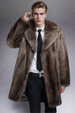 Camel Notched Lapel Thick Faux Fur Long Men's Coat