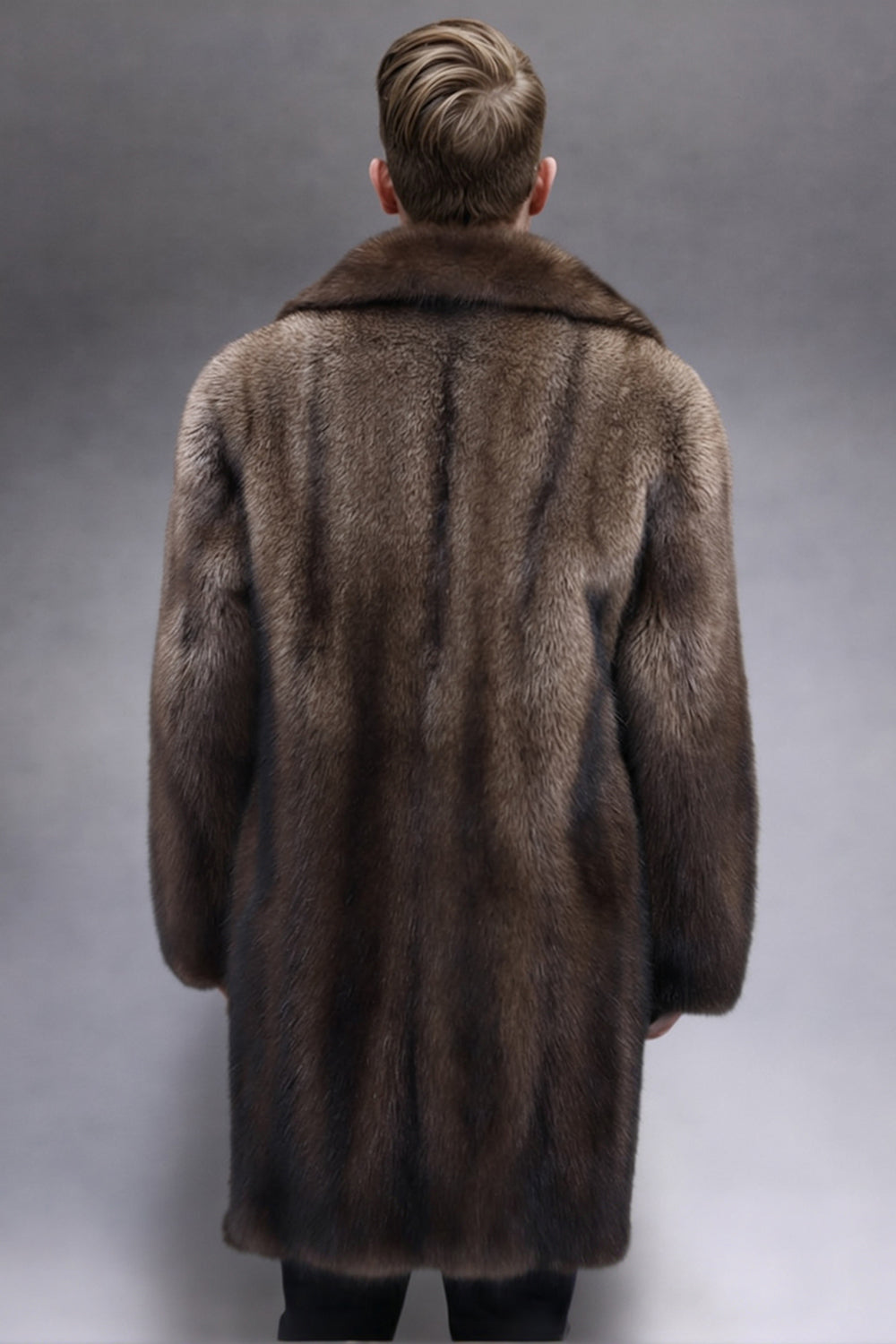 Camel Notched Lapel Thick Faux Fur Long Men's Coat