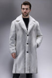 Light Grey Notched Lapel Faux Fur Long Men's Coat
