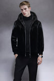 Black and White Faux Fur Zip-Up Hooded Men's Winter Coat