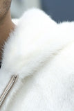 White Thick Hooded Faux Fur Men's Coat