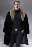 Black Thick Faux Fur Long Men's Winter Coat