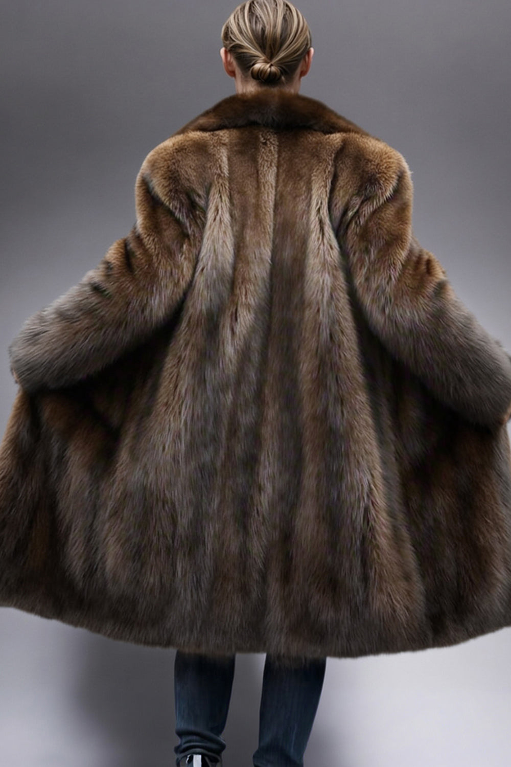 Camel Shawl Lapel Faux Fur Long Men's Coat