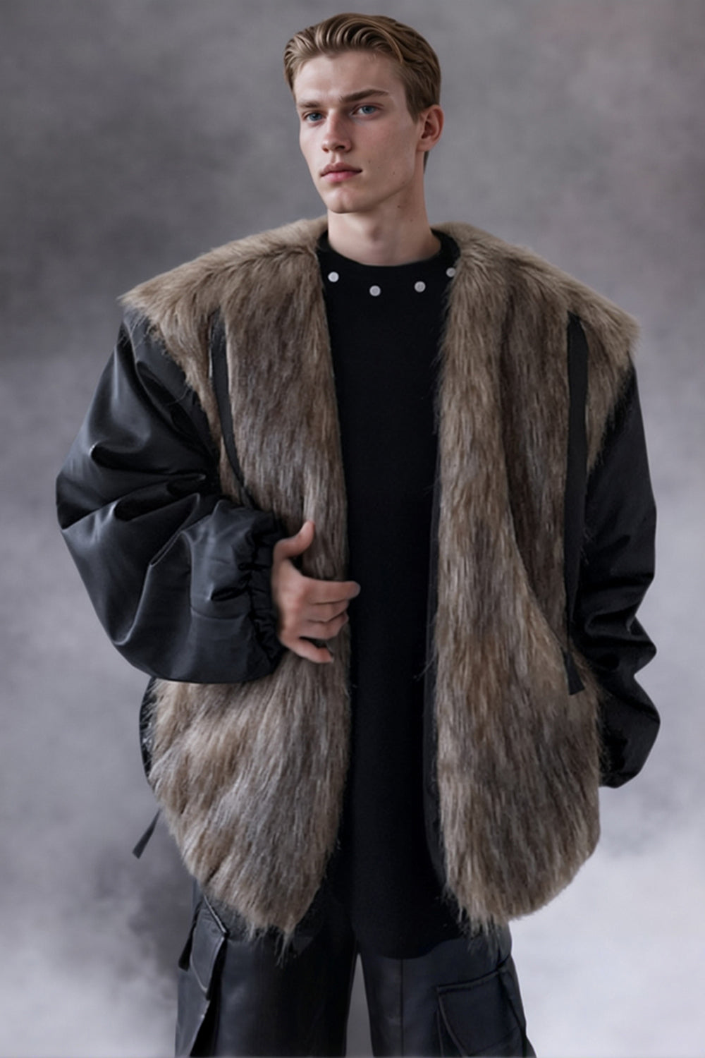 Coffee Faux Fur Reversible Men's Coat
