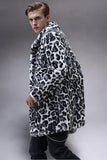 Black and White Shawl Lapel Faux Fur Leopard Men's Coat