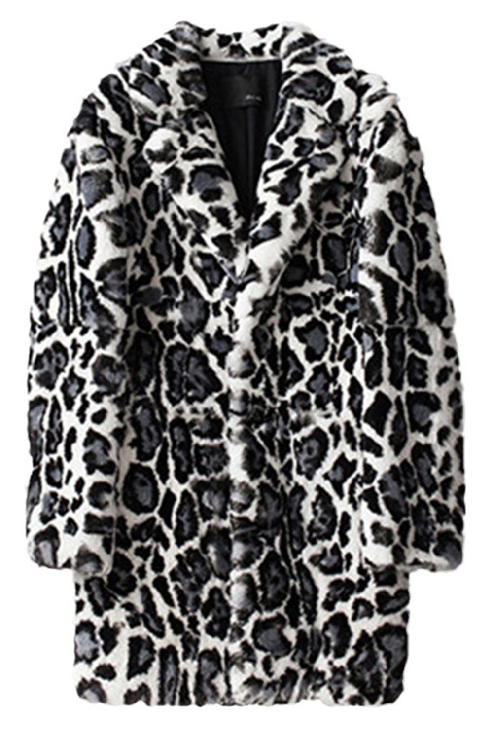 Black and White Shawl Lapel Faux Fur Leopard Men's Coat