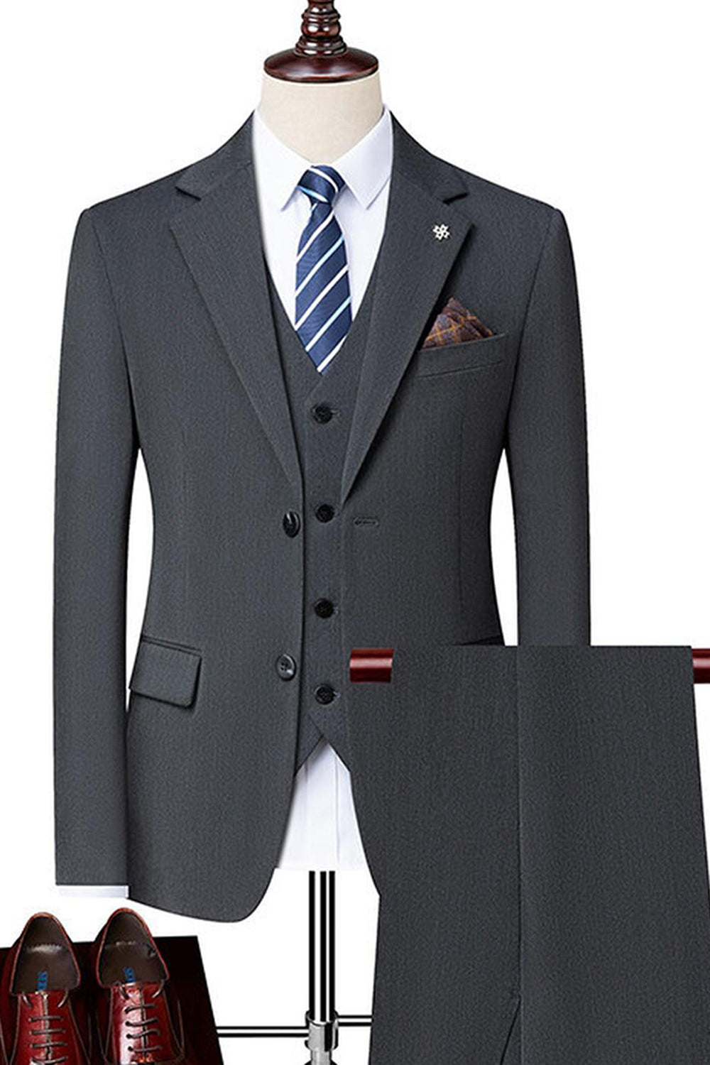 Black Singel Breasted Notched Lapel 3-Piece Men Suits
