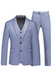 Blue Notched Lapel 3 Pieces Men's Formal Suits