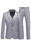 Grey Plaid Notched Lapel 3 Pieces Men's Formal Suits