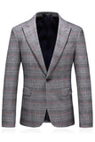 Men's Grey Plaid Peak Lapel 3 Pieces Prom Suits