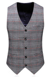 Men's Grey Plaid Peak Lapel 3 Pieces Prom Suits