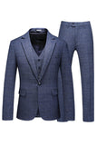 Men's Dark Blue Plaid Notched Lapel 3 Pieces Prom Suits