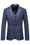 Men's Dark Blue Plaid Notched Lapel 3 Pieces Prom Suits