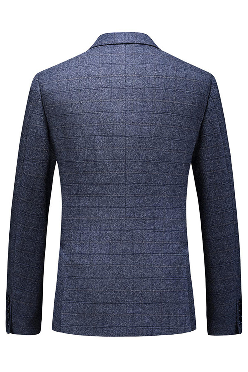 Men's Dark Blue Plaid Notched Lapel 3 Pieces Prom Suits