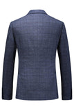 Men's Dark Blue Plaid Notched Lapel 3 Pieces Prom Suits