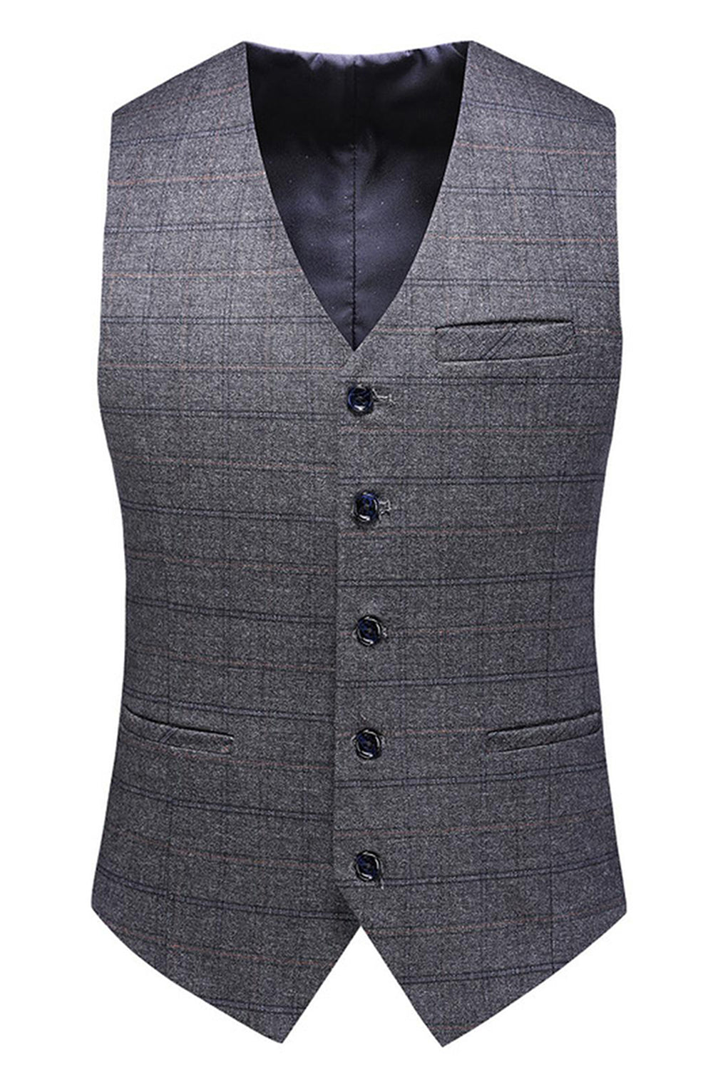 Men's Dark Blue Plaid Notched Lapel 3 Pieces Prom Suits