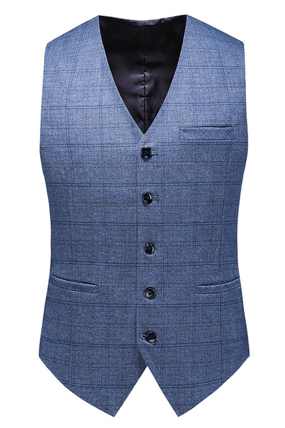 Men's Dark Blue Plaid Notched Lapel 3 Pieces Prom Suits