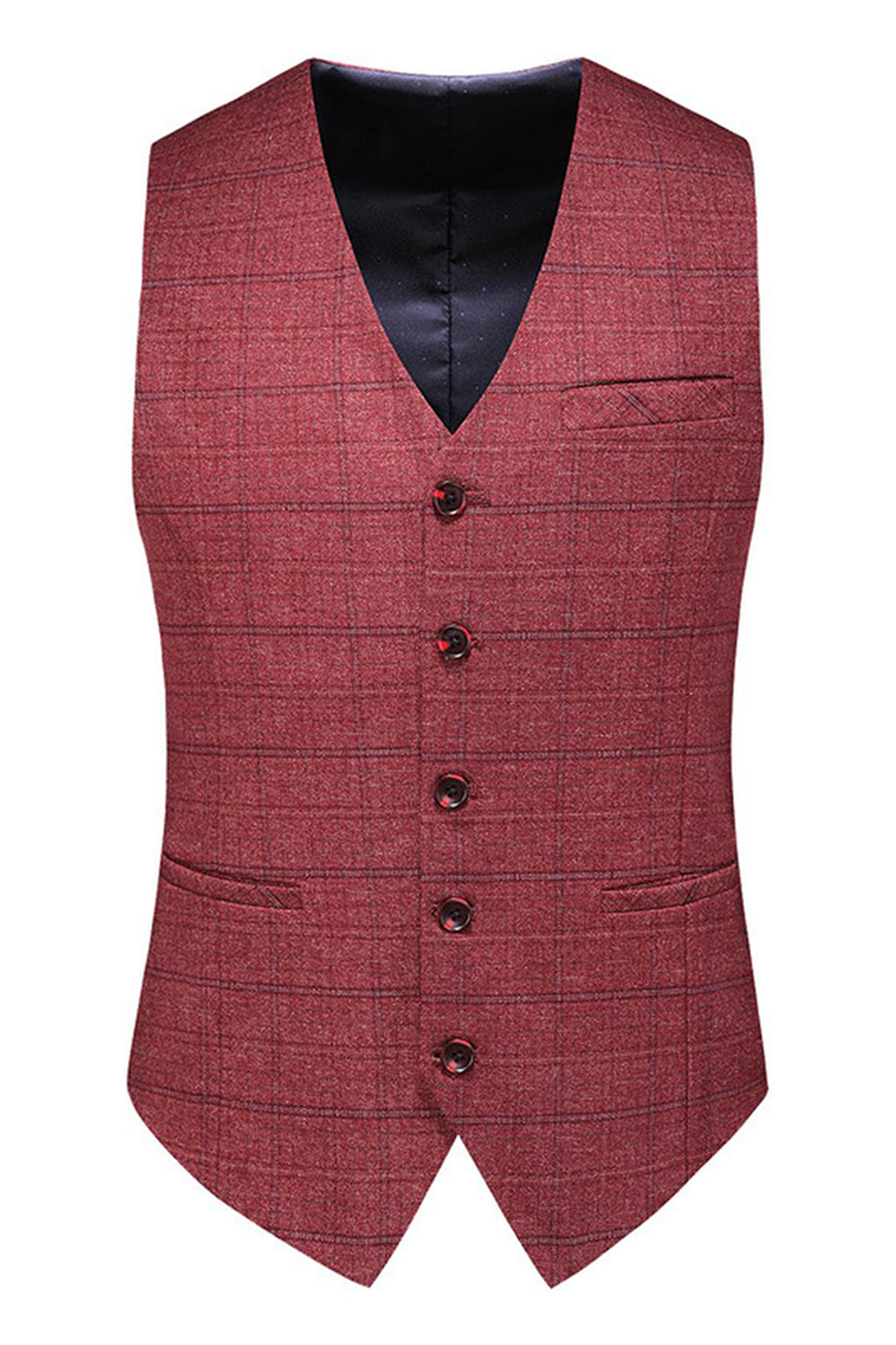 Men's Dark Blue Plaid Notched Lapel 3 Pieces Prom Suits