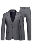 Men's Grey Plaid Peak Lapel 3 Pieces Formal Suits