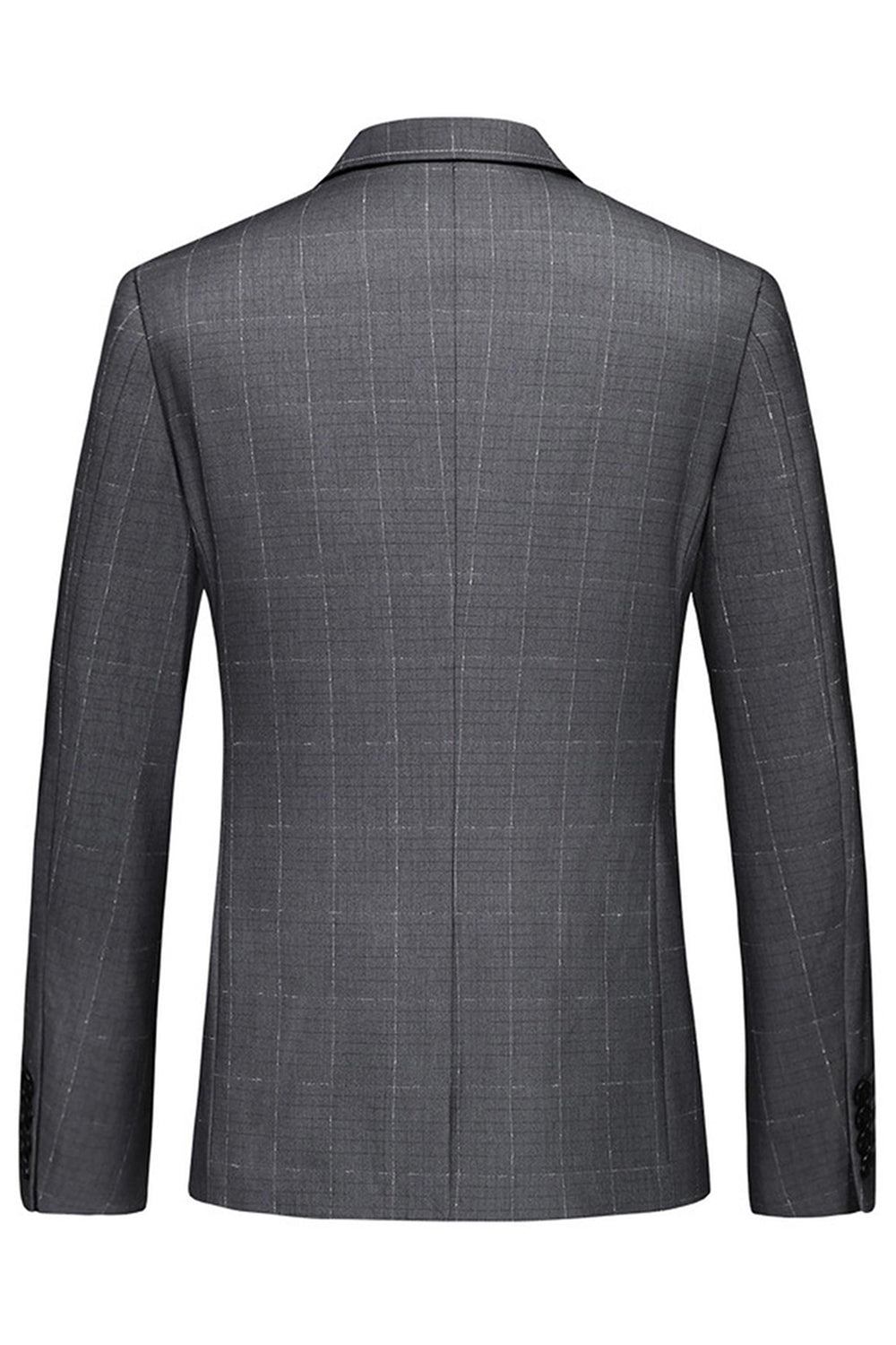 Men's Grey Plaid Peak Lapel 3 Pieces Formal Suits