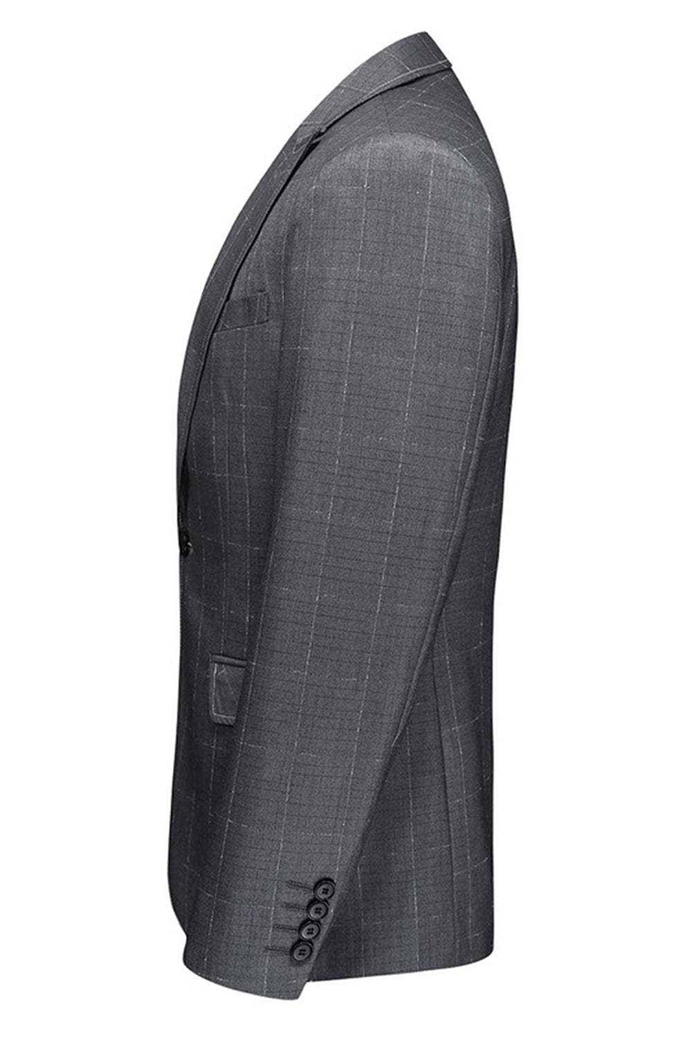 Men's Grey Plaid Peak Lapel 3 Pieces Formal Suits