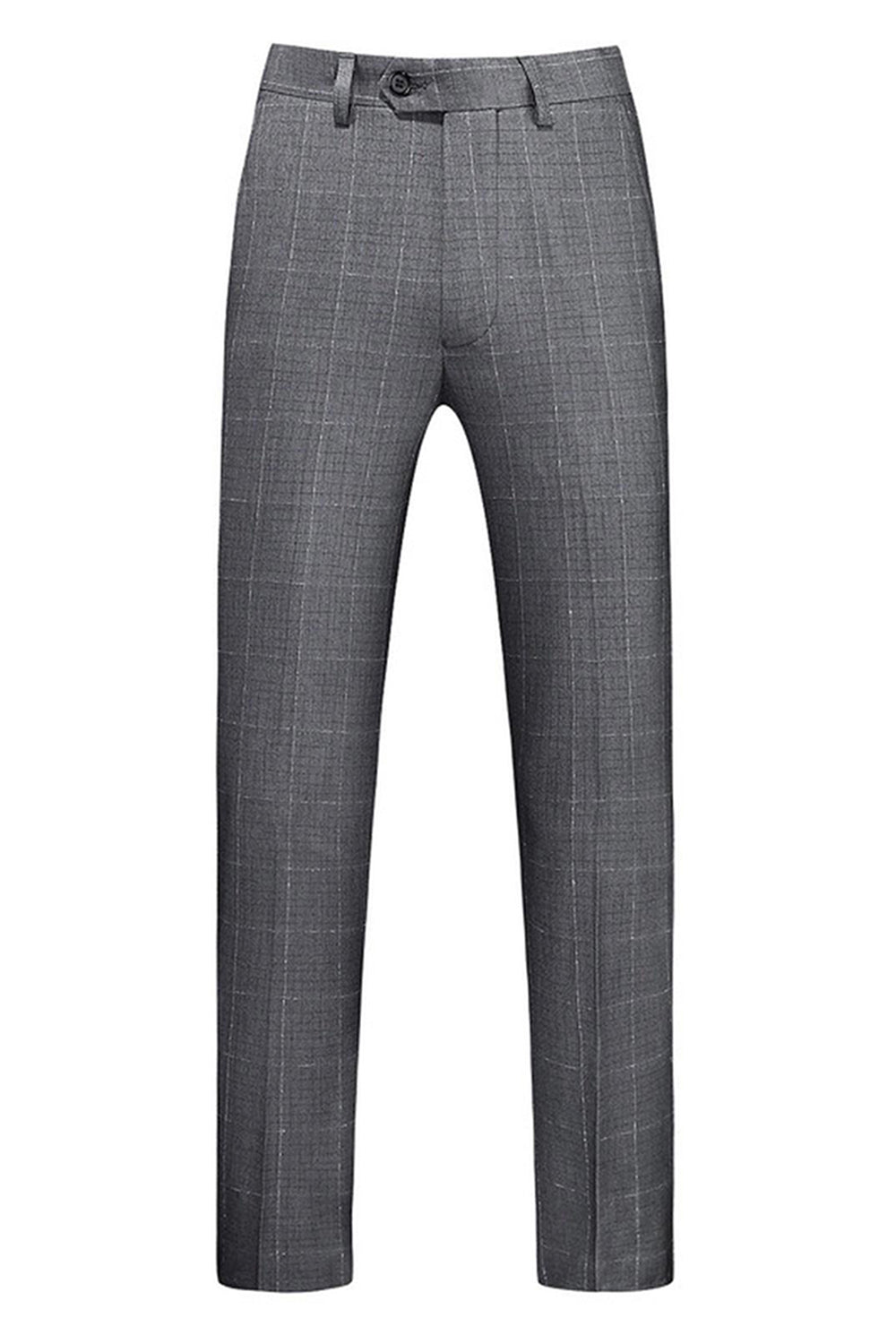 Men's Grey Plaid Peak Lapel 3 Pieces Formal Suits