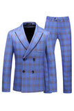 Blue Plaid Peak Lapel 2 Pieces Prom Suits