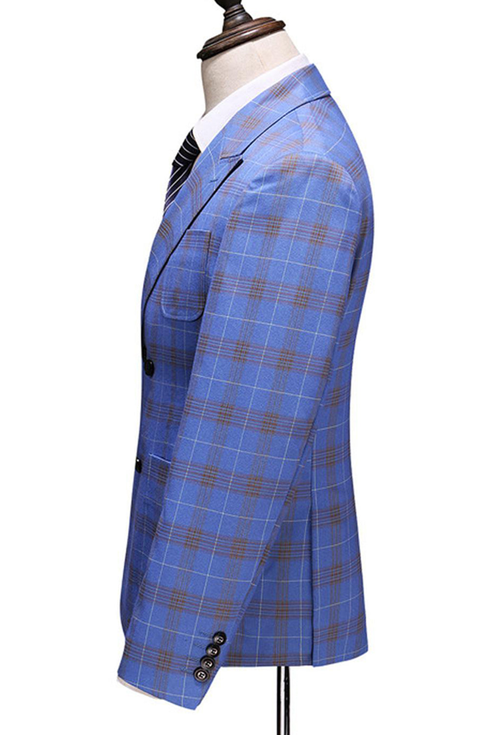 Blue Plaid Peak Lapel 2 Pieces Prom Suits