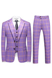 Men's Violet Striped Notched Lapel 3 Pieces Prom Suits