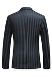 Men's Grey Green Striped Peaked Lapel 3 Pieces Prom Suits