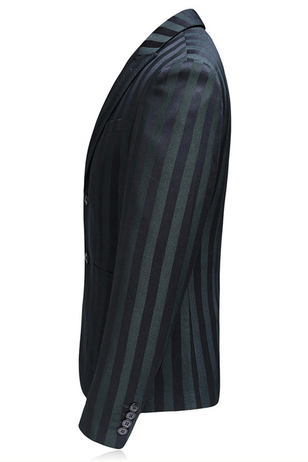 Men's Grey Green Striped Peaked Lapel 3 Pieces Prom Suits