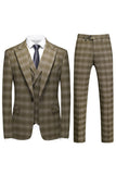 Men's Army Green Striped Peaked Lapel 3 Pieces Formal Suits