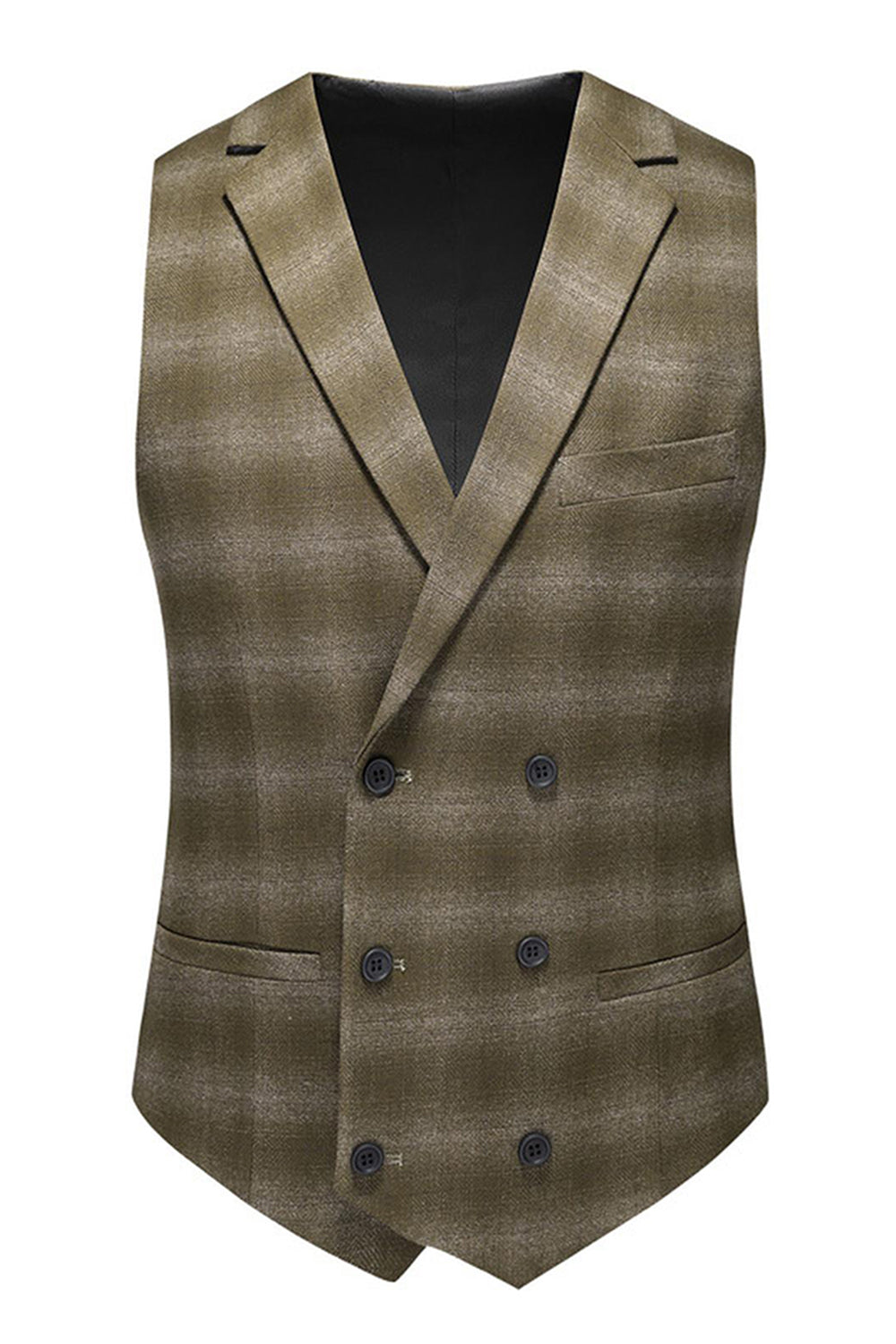 Men's Army Green Striped Peaked Lapel 3 Pieces Formal Suits