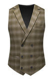 Men's Army Green Striped Peaked Lapel 3 Pieces Formal Suits