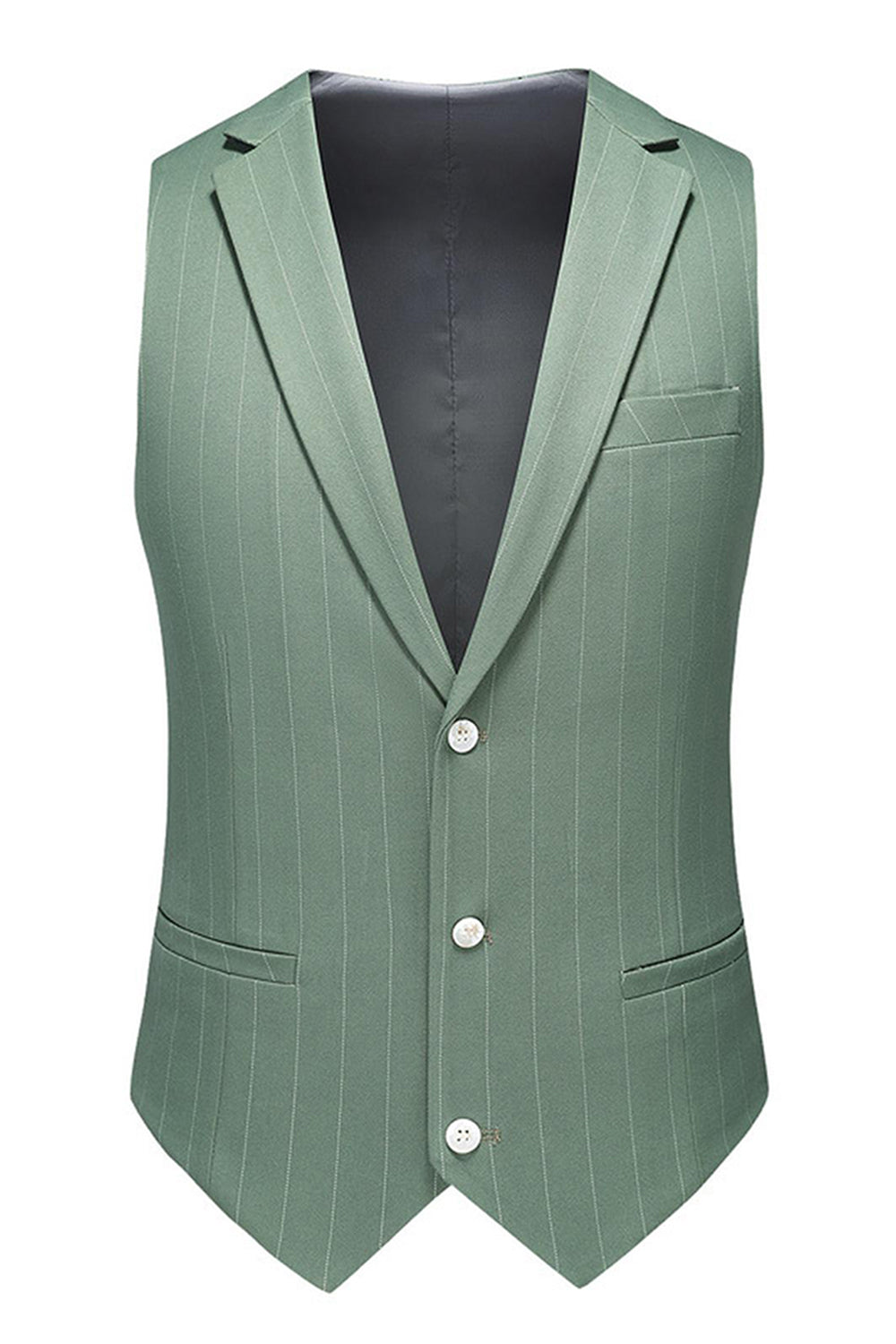 Grass Green Notched Lapel Striped 3 Pieces Men's Formal Suits