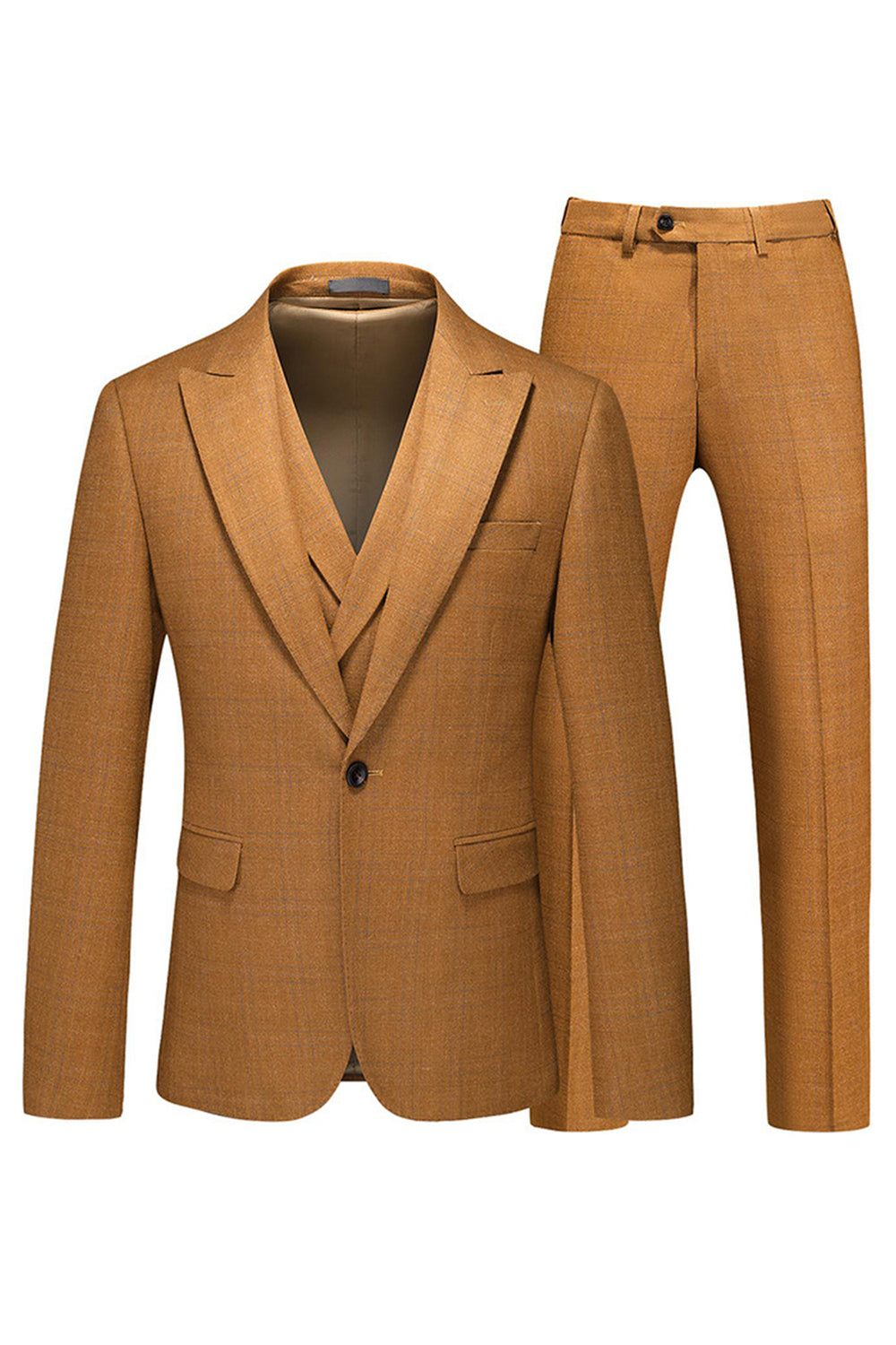 Caramel Peaked Lapel 3 Pieces Men's Prom Suits