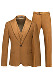 Caramel Peaked Lapel 3 Pieces Men's Prom Suits
