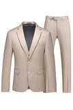 Khaki Striped 3 Pieces Notched Lapel Men's Formal Suits