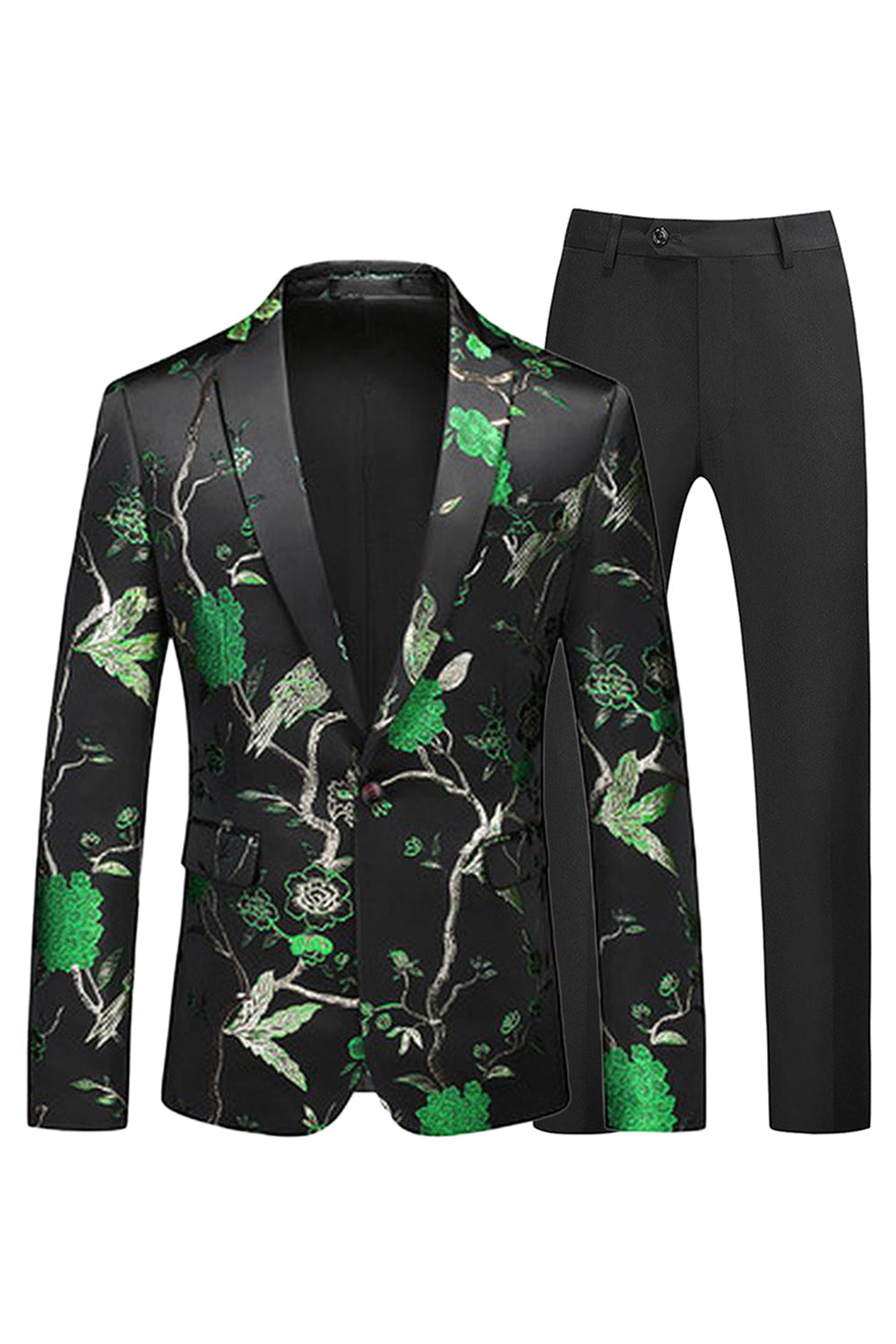 Blue and Black Notched Lapel Jacquard 2 Piece Men's Prom Suits