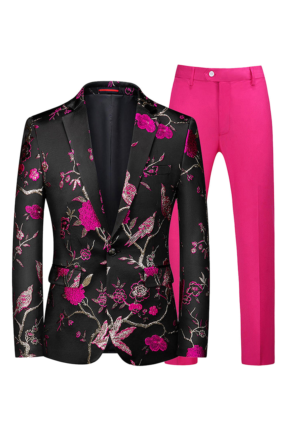 Blue and Black Notched Lapel Jacquard 2 Piece Men's Prom Suits