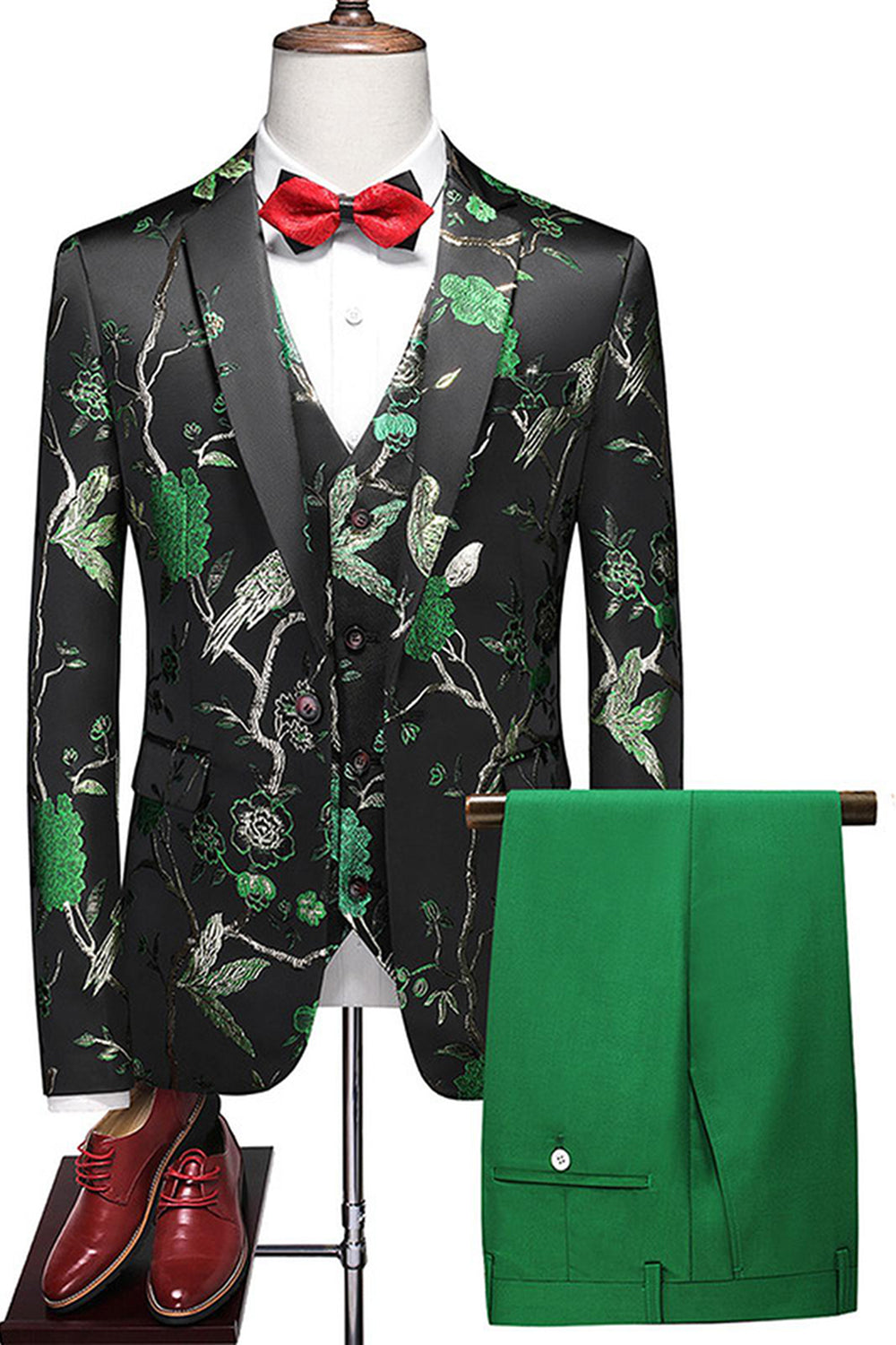 Blue Notched Lapel 3 Piece Jacquard Men's Prom Suits