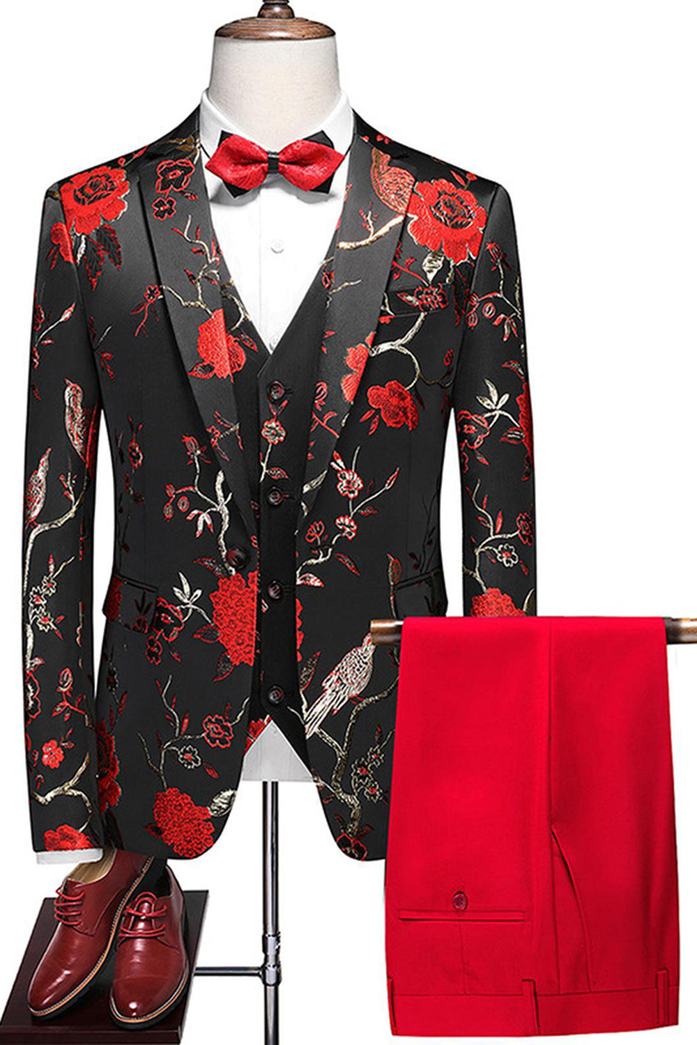 Blue Notched Lapel 3 Piece Jacquard Men's Prom Suits