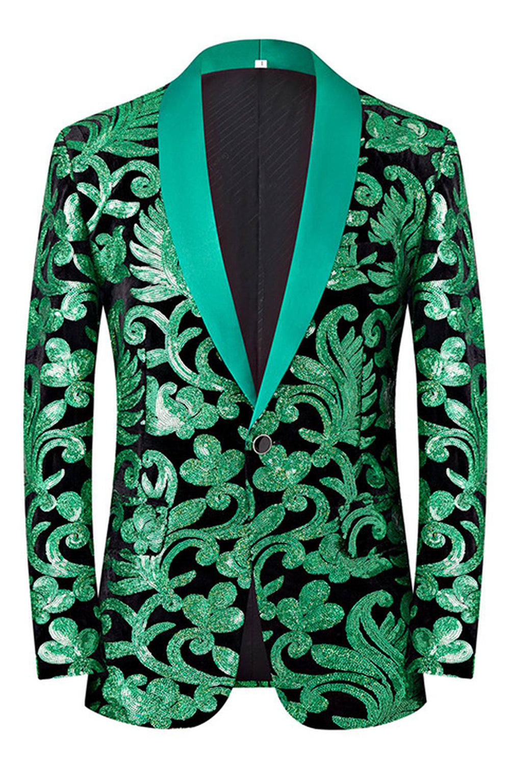 Green 2 Piece Jacquard Shawl Lapel Men's Prom Suits