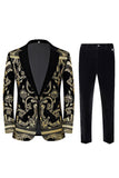 Men's Golden Jacquard 2 Piece Notched Lapel Prom Suits