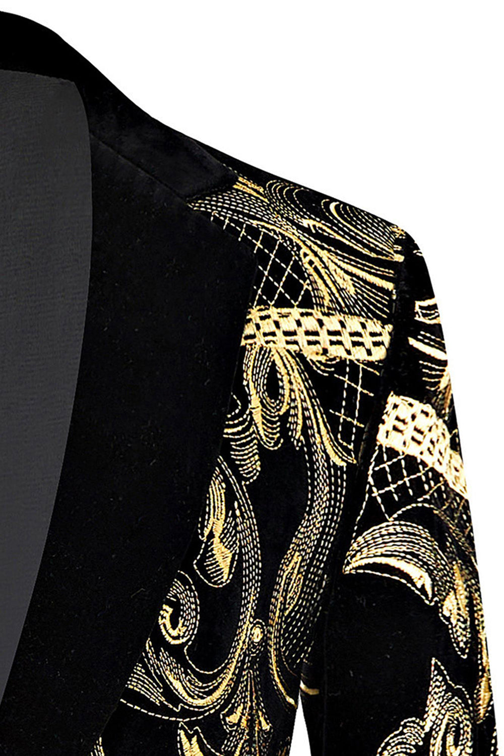 Men's Golden Jacquard 2 Piece Notched Lapel Prom Suits