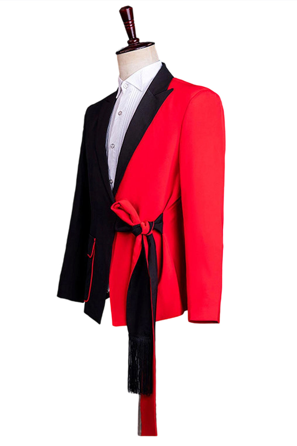 Black and Red 2 Piece Peak Lapel Men's Suit with Sash